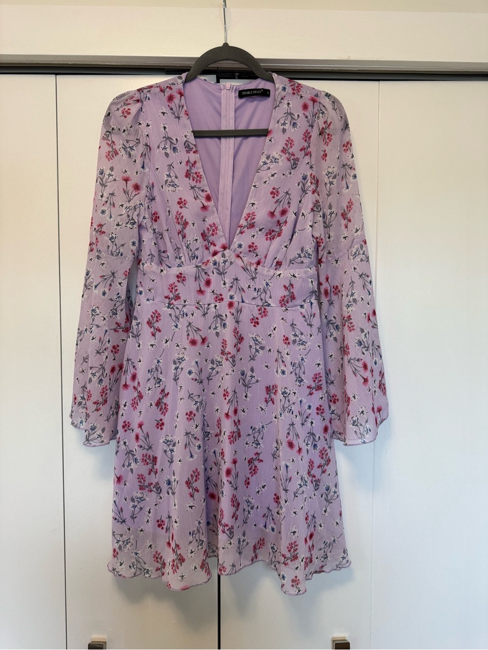 Double Crazy brand Lilac Floral V-Neck Mini Dress Size M